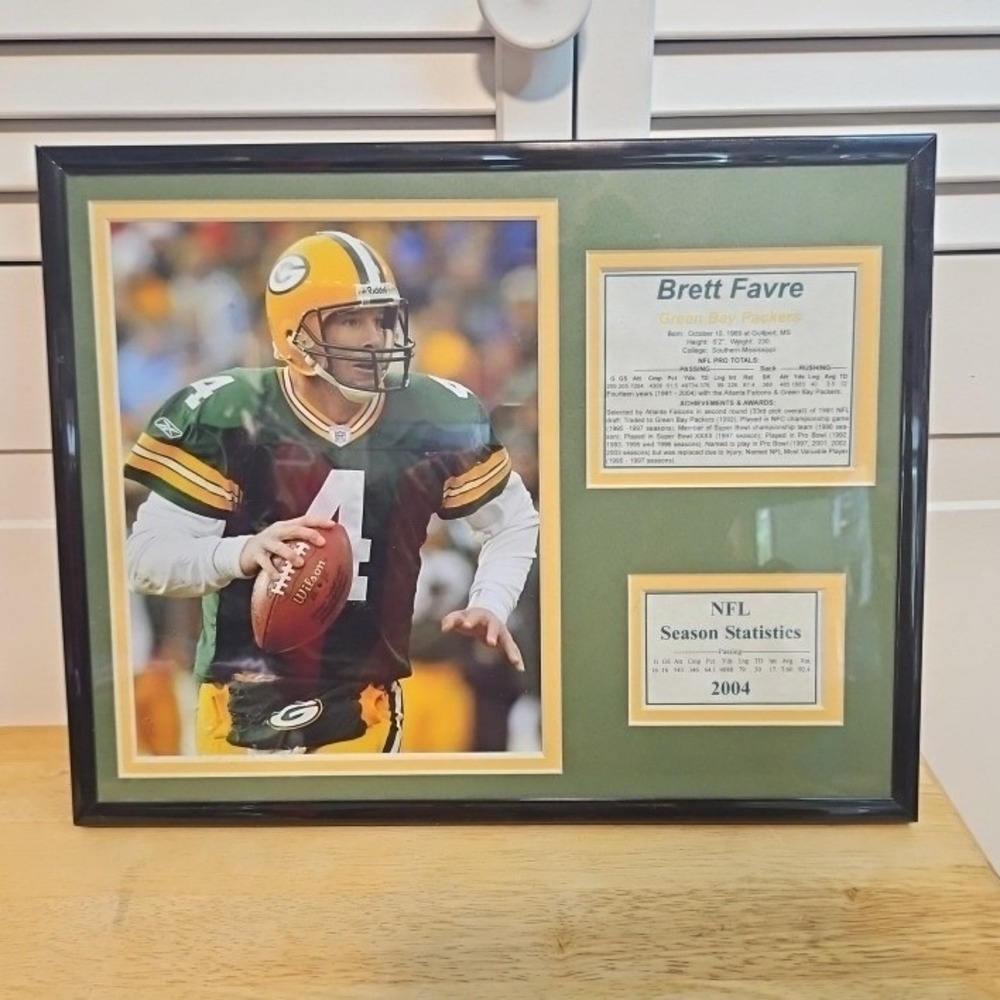 Brett Favre Green Bay Packers Framed Photo & 2004 Career Statistics Plaque